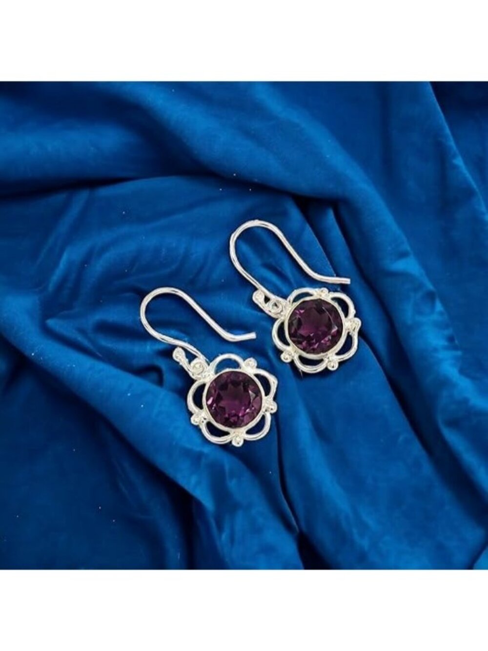 Topaz Teardrop Filigree Earrings 925 Sterling Silver Round Shape Earring - Picture 3 of 3